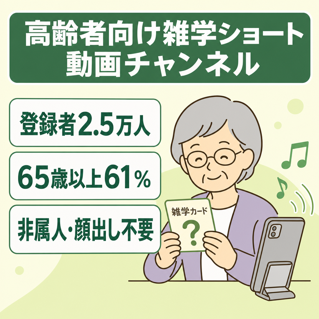【登録者2.5万人】高齢者向け雑学ショート｜アフィリエイト可｜非属人｜BGM収益月40万円【収益条件達成済み】