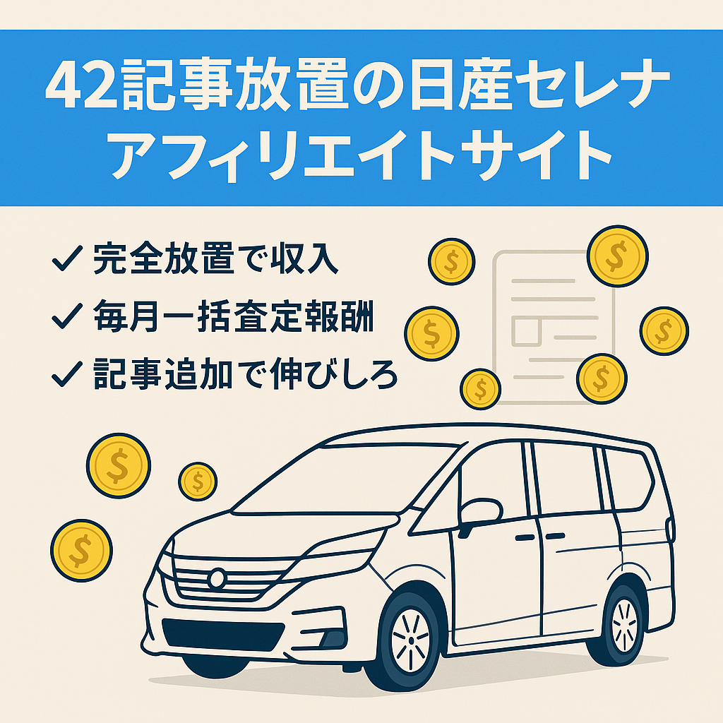 【42記事の完全放置】日産セレナ特化アフィリエイトサイト（記事更新で収益拡大余地あり）