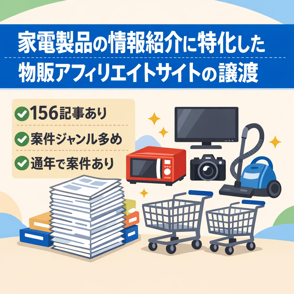 家電製品の情報紹介に特化した物販アフィリエイトサイトの譲渡