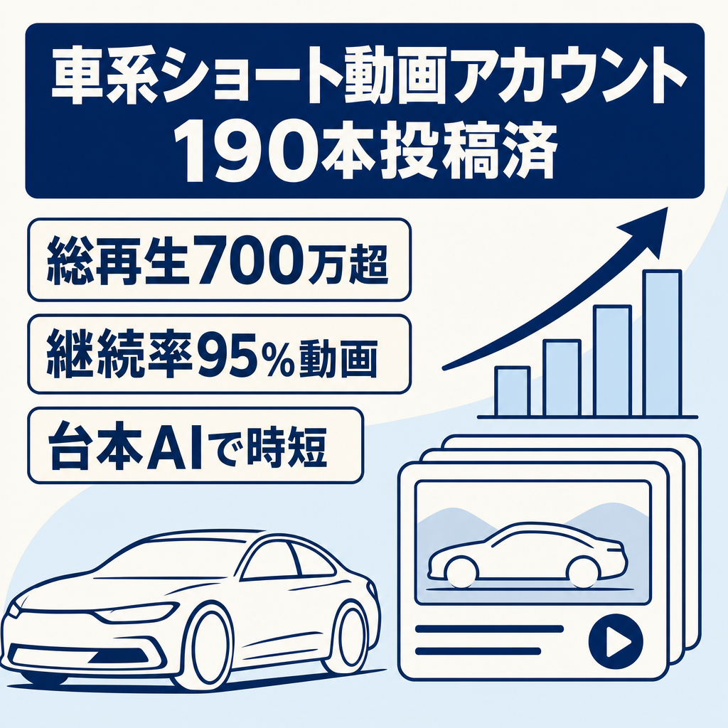 【車系ショート動画、総再生回数700万再生超え】190本投稿済み