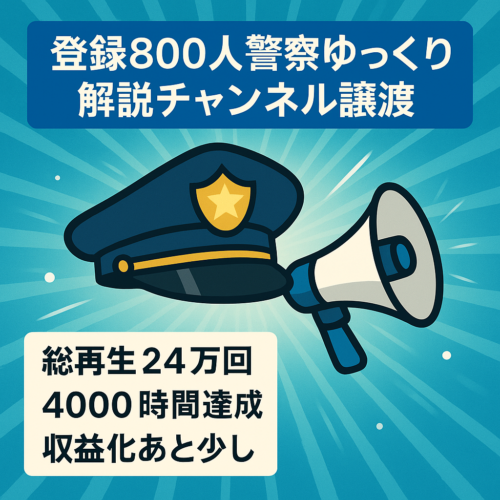 【4000時間達成済/投稿数10本】属人性無し/警察ゆっくり解説チャンネルの譲渡【登録者800人】