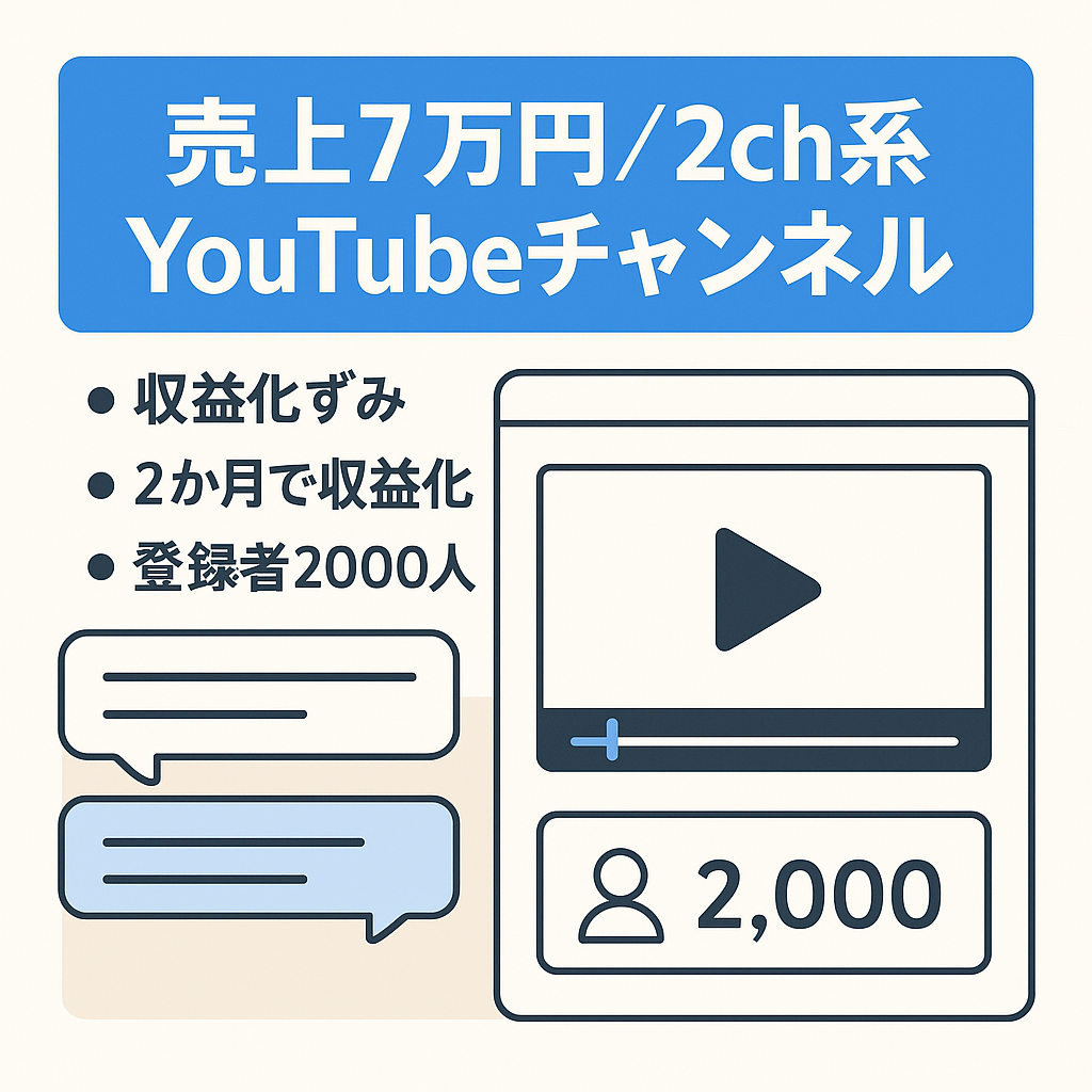 開設から僅か６ヶ月で売上７万円！ ２ch系YouTubeチャンネル【登録者2000人越え】
