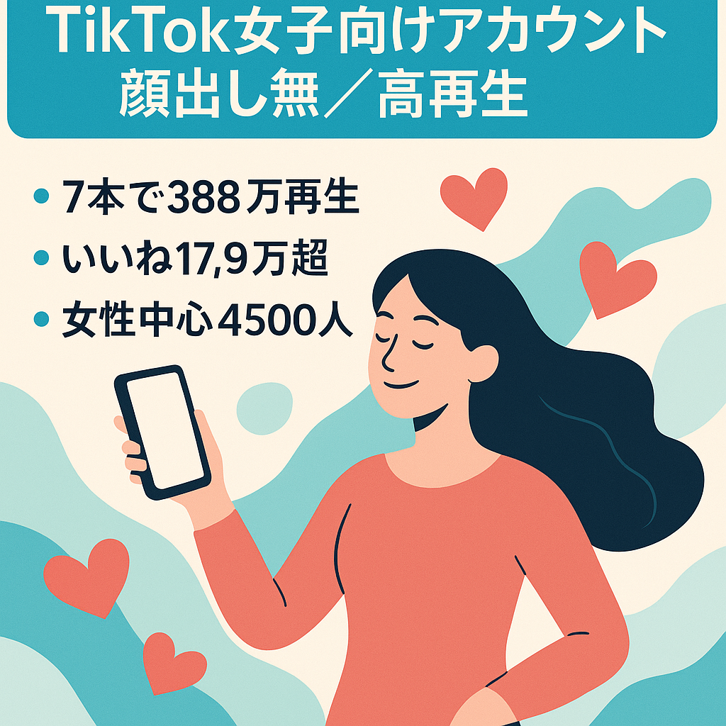 TikTok【100万回再生】顔出しなし女子向けアカウント　交渉歓迎