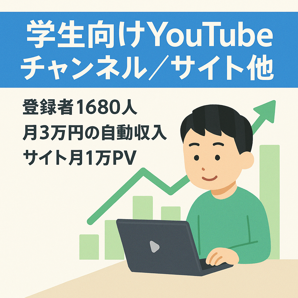 【収益化済みYouTube登録者数1680人】学生向けチャンネル【サイト＋Twitter＋Kindle内容付き】