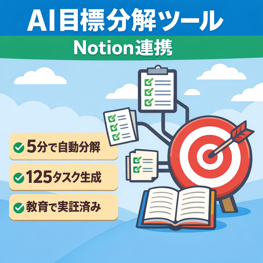 【起業家スクール運用実績あり】AI目標分解ツール｜目標→125タスク自動生成｜Notion連携対応