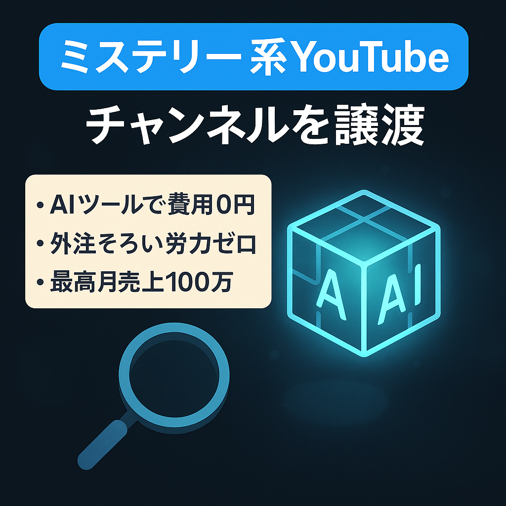 【独自AIツール使用】月間売上100万超！1年以上運営ミステリー系YouTubeチャンネルアカウント譲渡！【属人性なし】