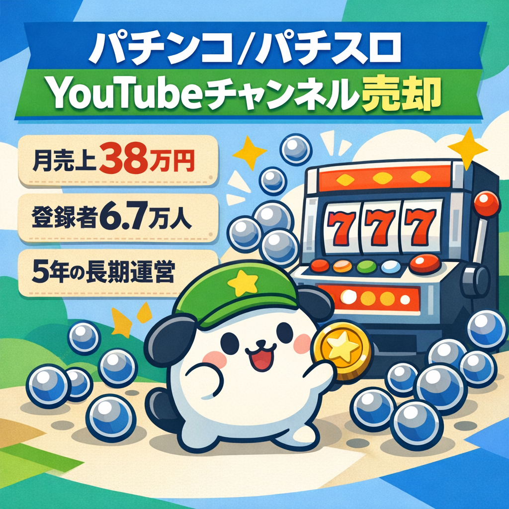 【月売上38万円】非属人のパチンコ・パチスロ系YouTubeチャンネル｜登録者67,000人｜顔出し,声出し不用｜動画制作マニュアル付【今年で5年目の長期運営】 (価格相談歓迎)