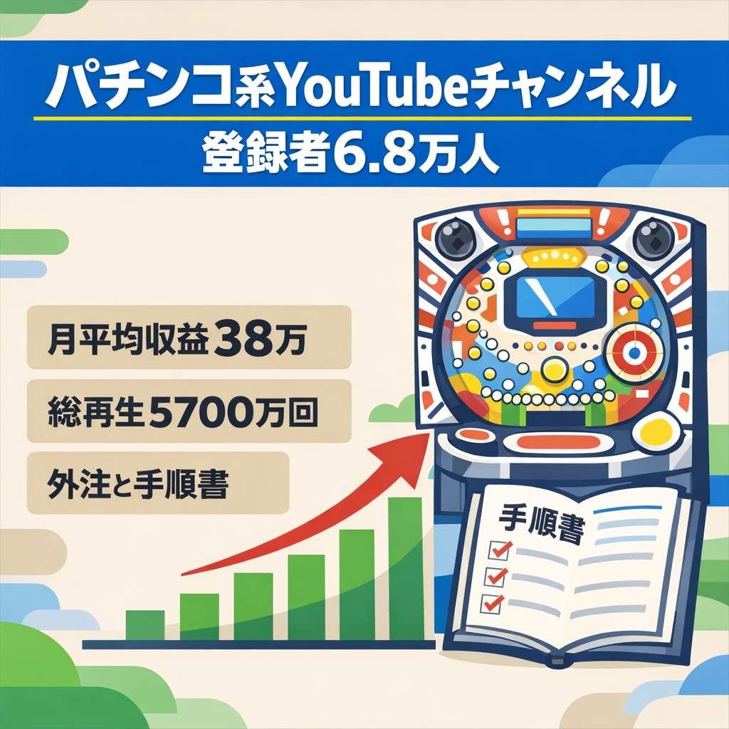 【週1更新で月平均収益38万】非属人のパチンコ系YouTubeチャンネル｜登録者68,000人｜顔出し,声出し不用｜外注可、制作マニュアル付【運営5年目】 (価格相談歓迎)