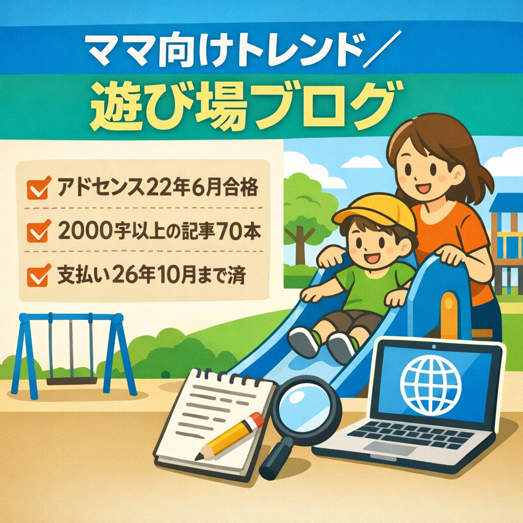 26年10月まで支払い済み、22年6月アドセンス合格、トレンドや遊び場のママブログ