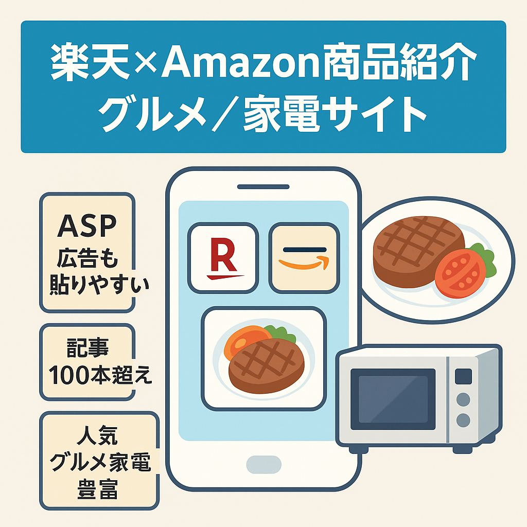 楽天市場オススメ商品の紹介サイト【楽天×Amazon×ASPなどの訴求が可能！】100記事以上・平均文字数3,000以上！お取り寄せグルメやトレンド家電など