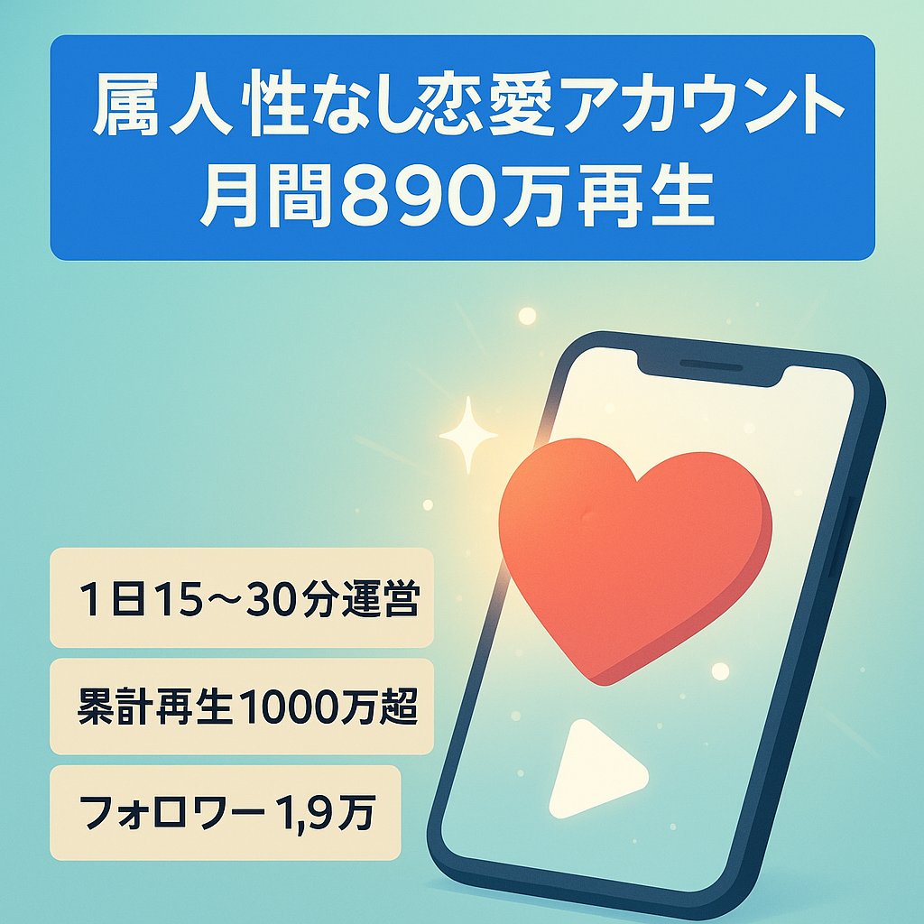 【早い者勝ち】月間890万再生！MAX再生回数500万↑フォロワー1.9万人の属人生なし恋愛アカウント