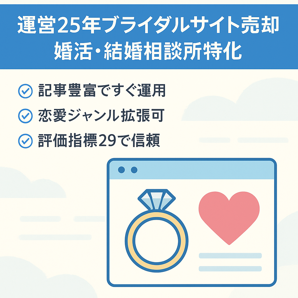 【運用歴25年・DR29】婚活・結婚相談所に特化したブライダル系情報サイト譲渡案件