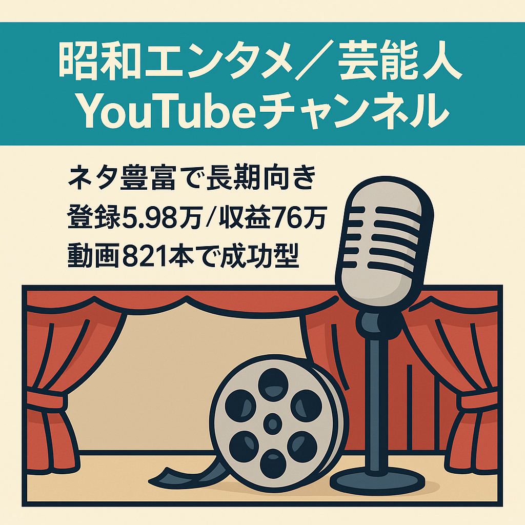 【登録者約6万人！最高収益76万円！】昭和のエンタメ・芸能人に特化したYoutubeチャンネル【非属人】