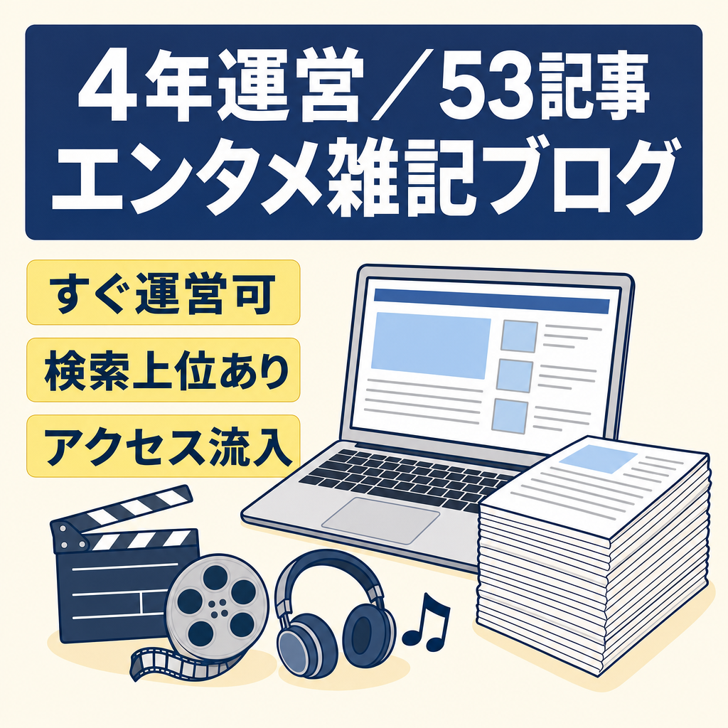 【4年運営／53記事】エンタメ雑記ブログ｜上位表示記事複数あり｜収益700円