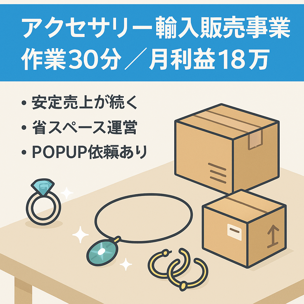 アクセサリー輸入販売事業【1日30分未満で平均月利益18万円】