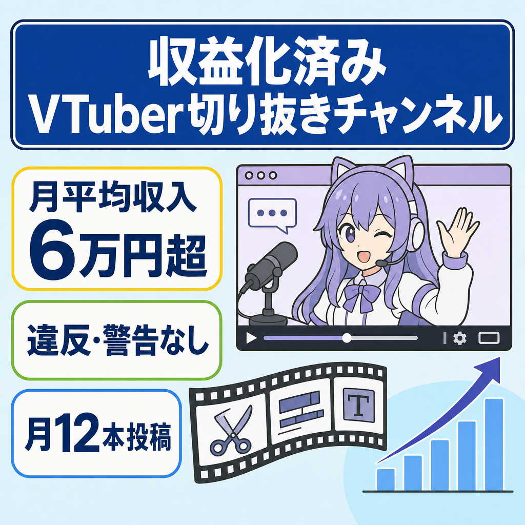 【収益化済】大手企業Vtuber切り抜きチャンネル平均月収6万円越え(違反/警告等無し)