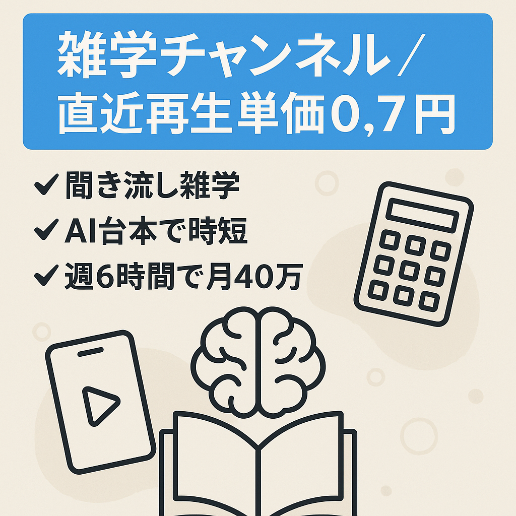 【直近再生単価0.7円超え】運営歴1年以上週3-4本で月平均46万！台本AIでOK雑学チャンネル