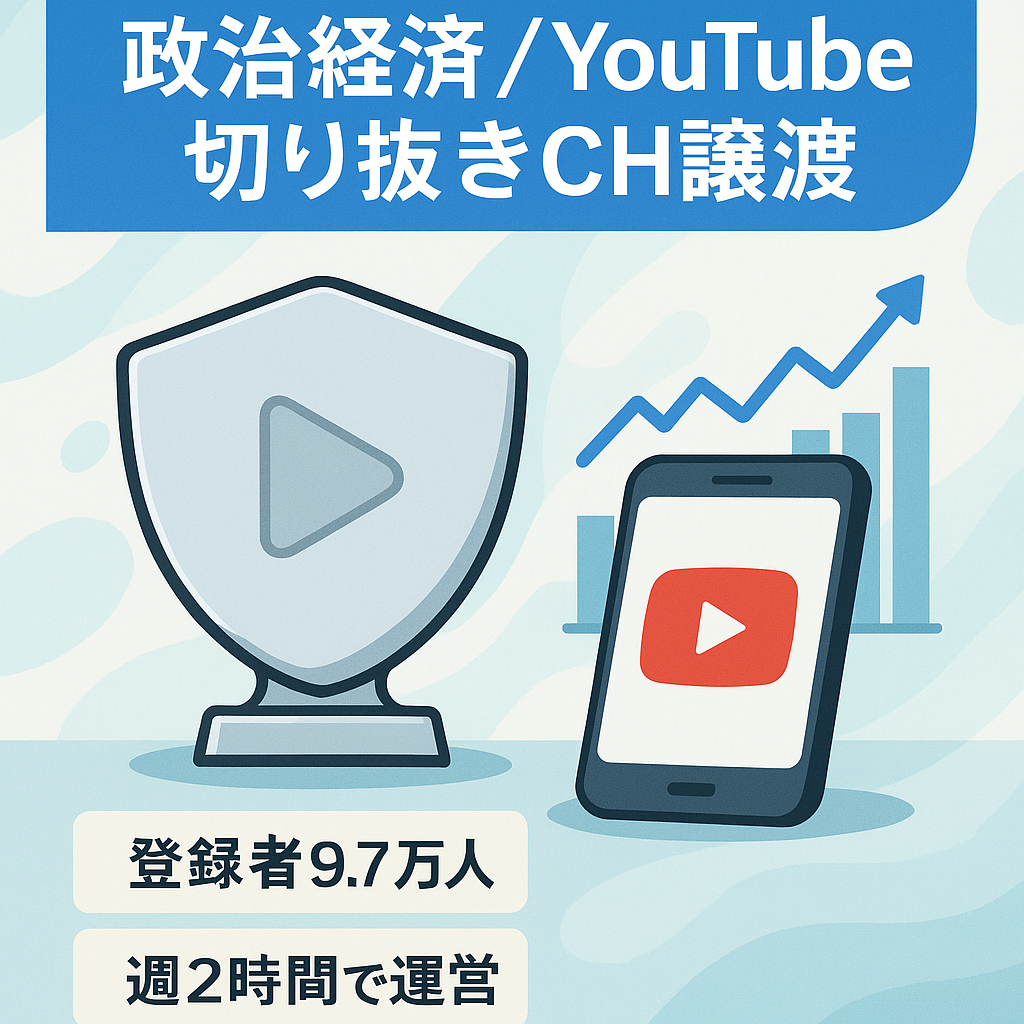 【10万人の盾目前、登録者9.7万人】政治、経済系ショート特化切り抜きCH、YouTubeチャンネル譲渡、外注可能