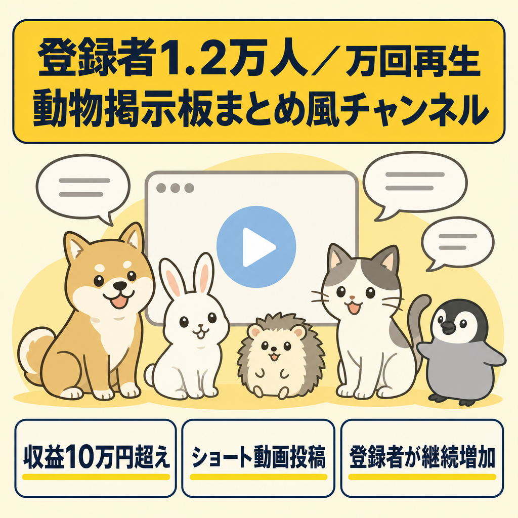 【登録者1.2万人！万バズ！】月収益10万円超え！動物を題材にした2chまとめ風チャンネル