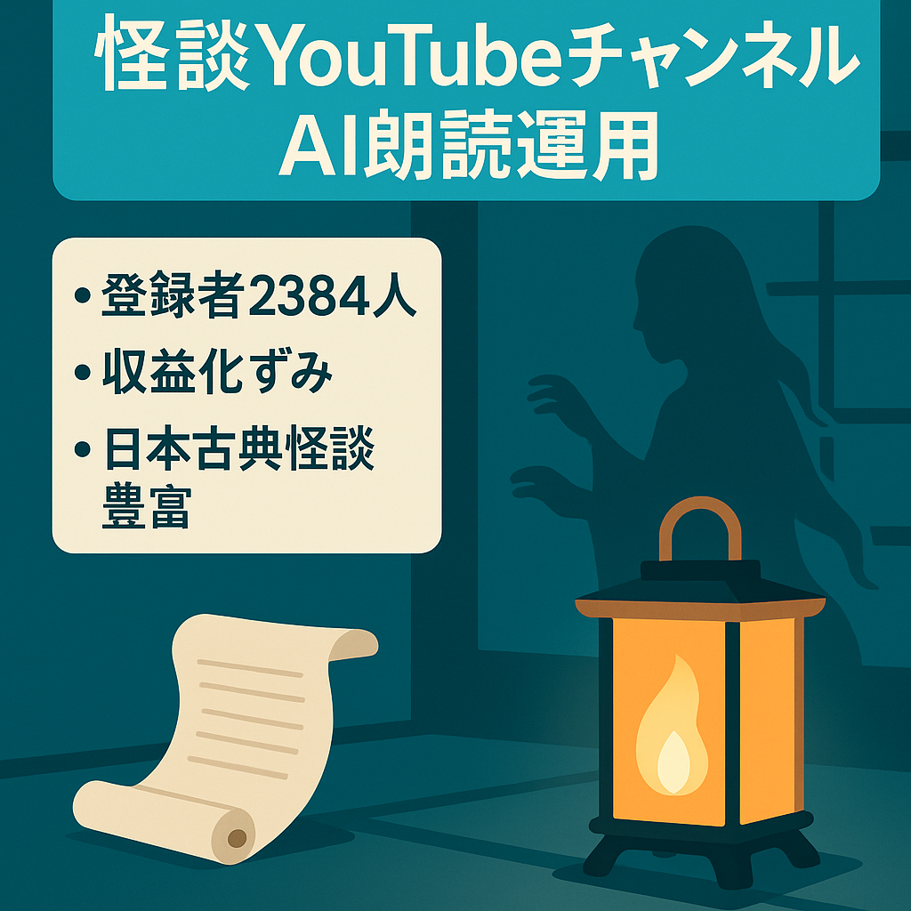 【怪談】日本の怪談特化YouTubeチャンネル｜登録者2384人｜収益化済｜ほぼAI生成｜ホラー怖い話朗読チャンネル