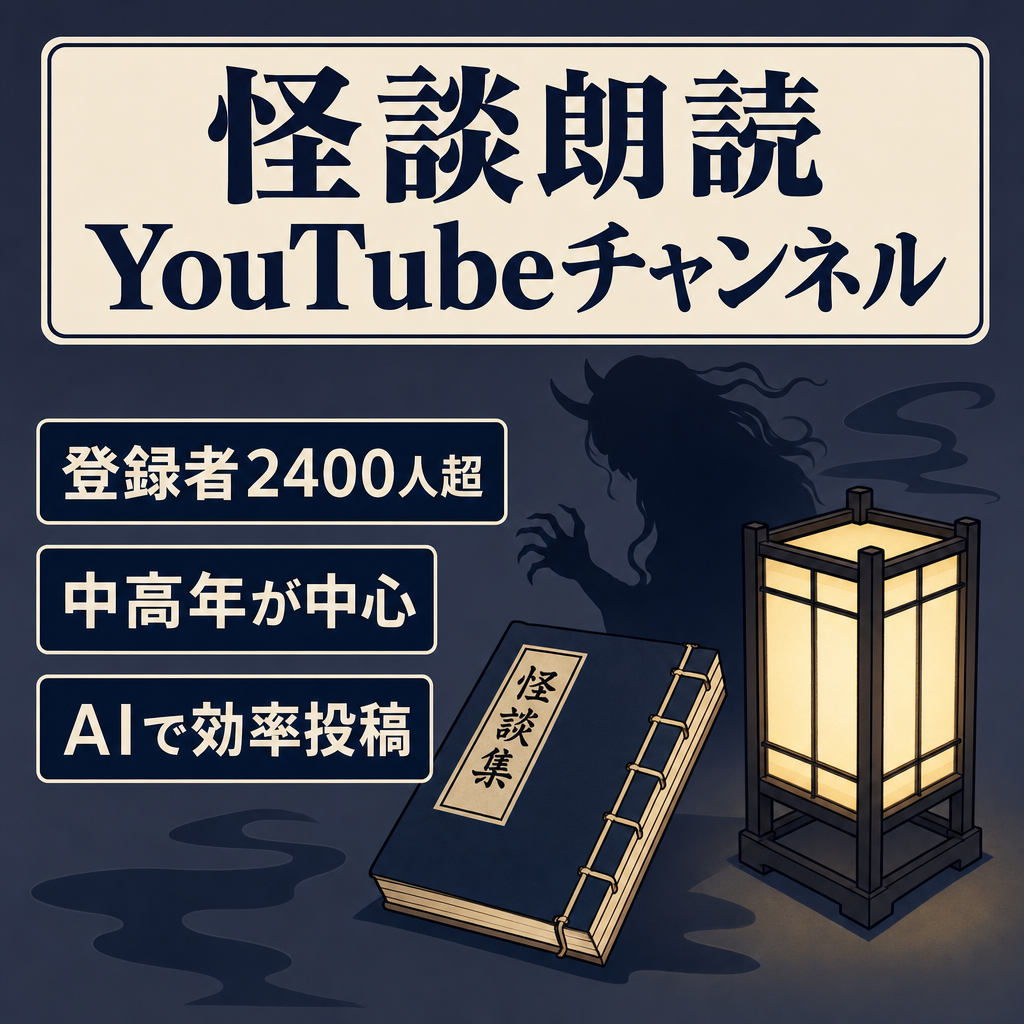 日本の伝承怪談に特化したYouTubeチャンネル｜登録者2,400人超｜落ち着いた朗読・中高年視聴者中心｜世界観構築済・購入後は自由運営