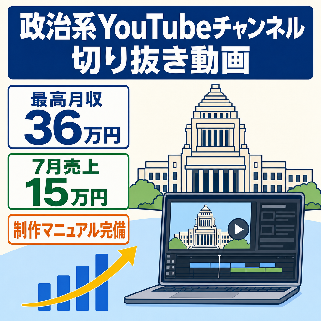 切り抜き：【最高月収36万円】非属人の政治系 / 直近7月売上15万円/ 毎月収益増加傾向/マニュアル完備