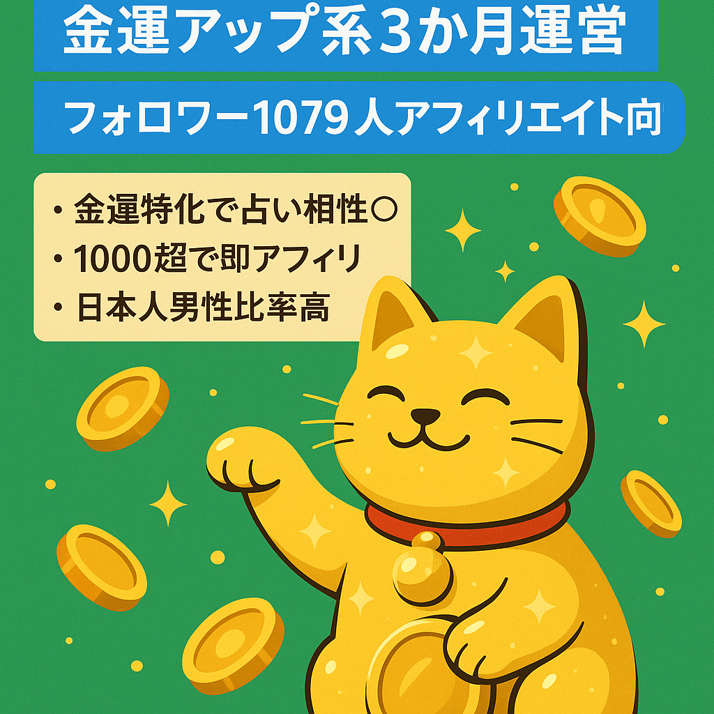 金運アップ系3か月運営フォローワー1079人アフリエイト向き