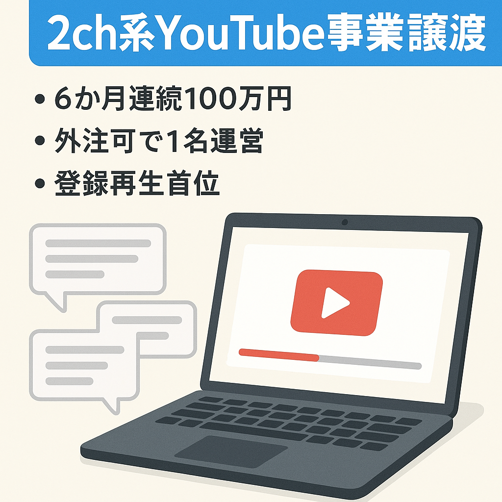 【2か月連続利益160万円以上】1名で運営可能な2ch系YouTubeチャンネルの事業譲渡【外注可能・属人性なし】