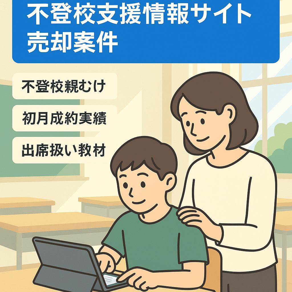 不登校のお子さんを持つ親御さん向けの『不登校サポート情報』サイトの売却