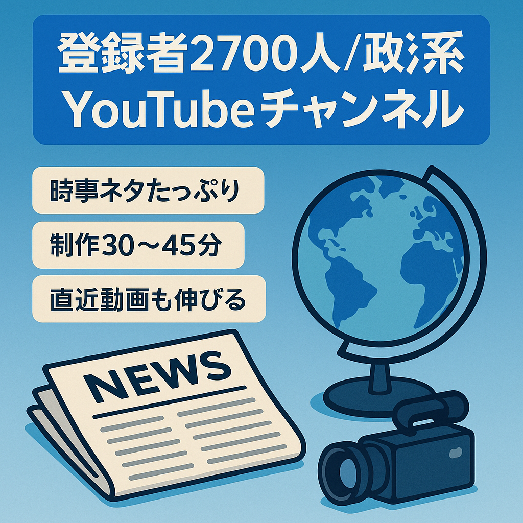 【登録者2700人】ネタが豊富な政治系チャンネル。ショートロングどちらも運用可能