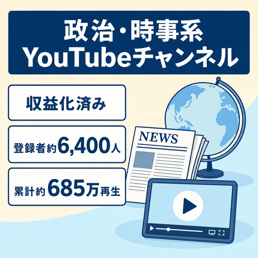 切り抜き：【収益化済み】政治・時事系YouTube｜登録者約6,400人・累計685万再生