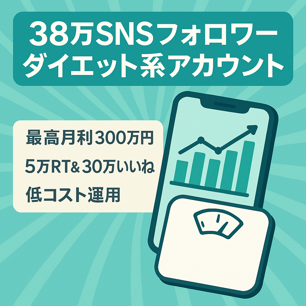 【SNSフォロワー数合計38万人】運用コスト低め！匿名人格の大手ダイエット系アカウント！【伸び代あり】