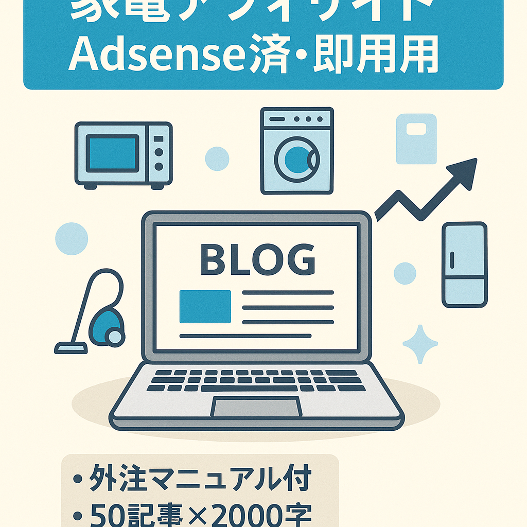【Adsense済】家電特化サイト！楽天×Amazonアフィリブログ！外注マニュアル付きで直ぐに運用可能！
