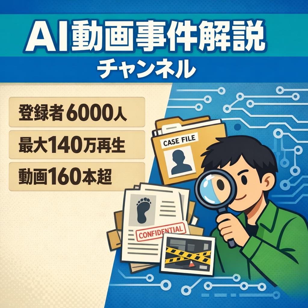 チャンネル登録者数6000、最大再生数140万AI動画を使った事件解説系チャンネル