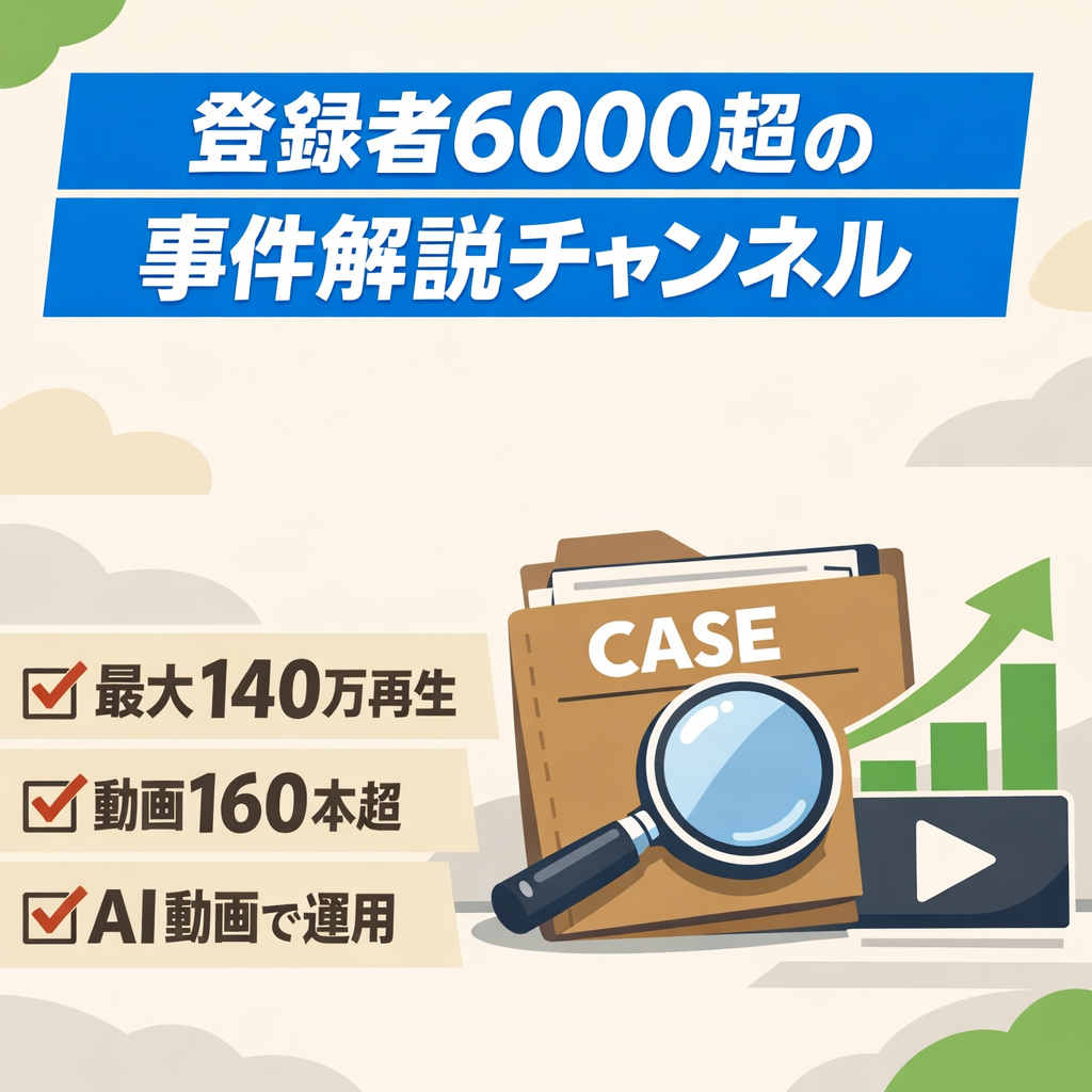 チャンネル登録者数6000人超え！最大再生数140万AI動画を獲得した事件解説系チャンネル