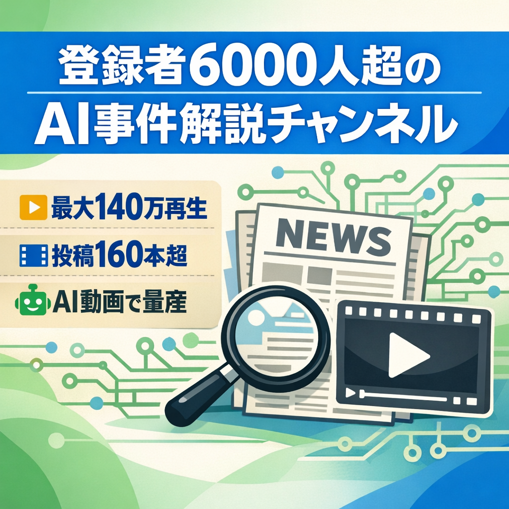 訳あり：チャンネル登録者数6000人超え！最大再生数140万AI動画を獲得した事件解説系チャンネル