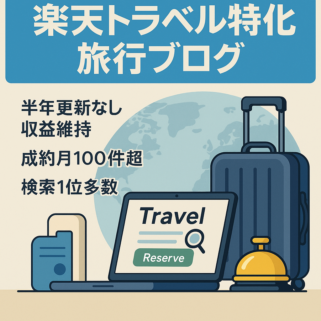 【6ヶ月新規記事なしでも平均2〜3万収益継続中】楽天トラベル特化の旅行ブログ（検索1位多数・月100件以上成約）