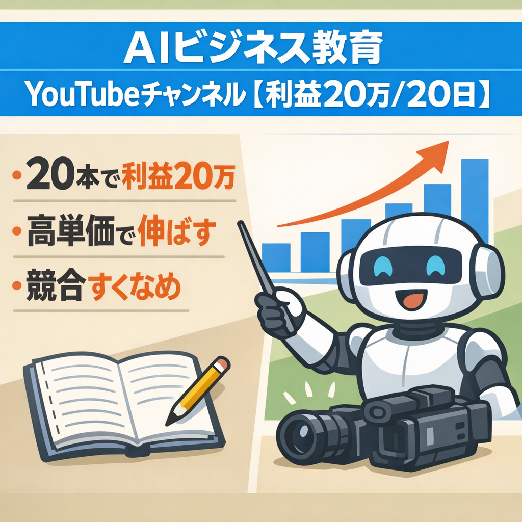 AIビジネス教育系Youtubeチャンネル【利益20万/20日】