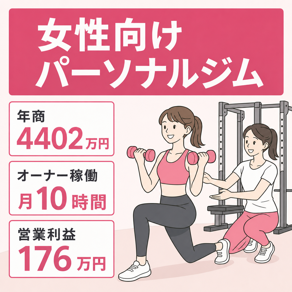 女性向けパーソナルジム/年商4402万円営業利益176万円/オーナー稼働月10h
