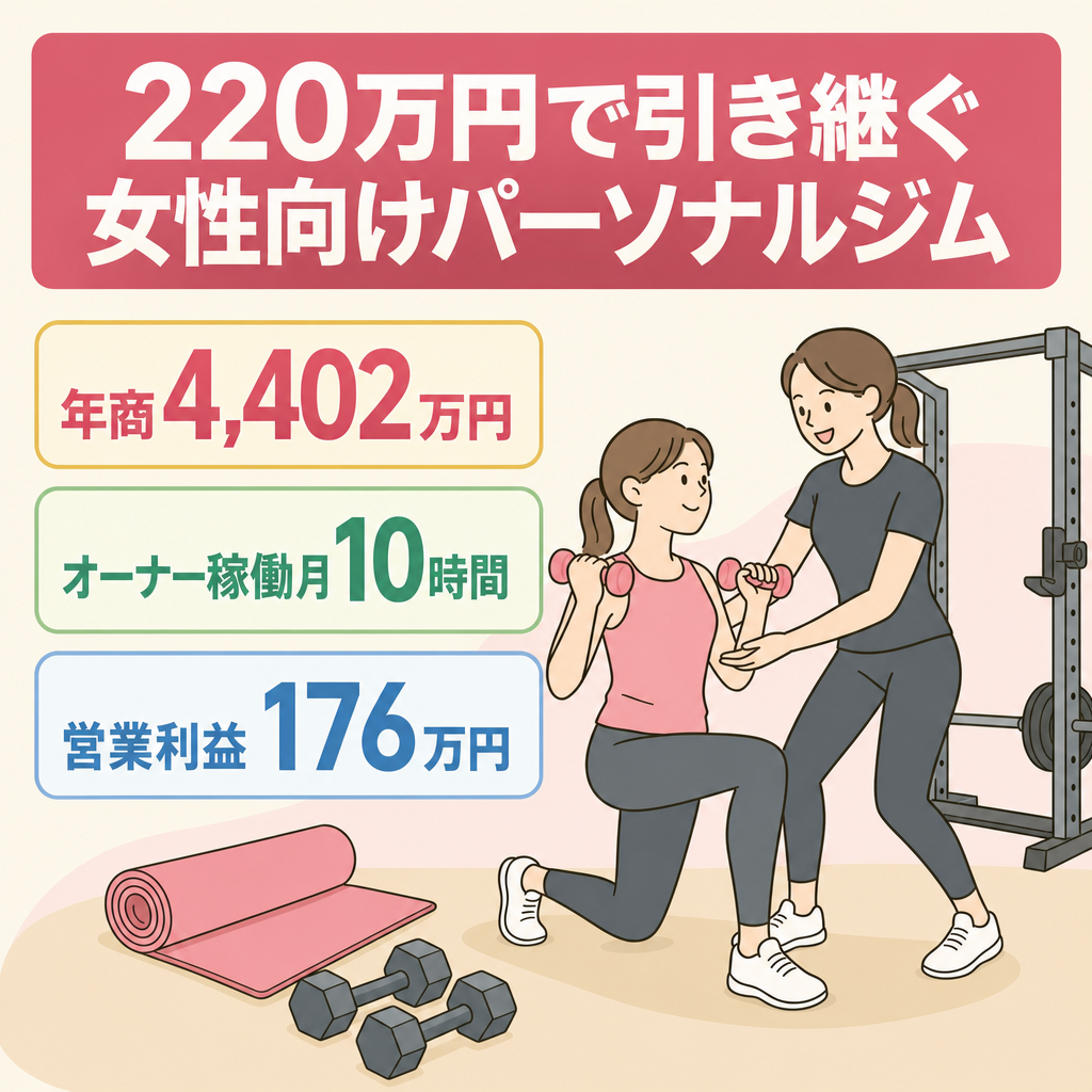 220万円で年商4,402万円の店を引き継ぐ｜女性向けパーソナルジム｜営業利益176万・稼働月10h
