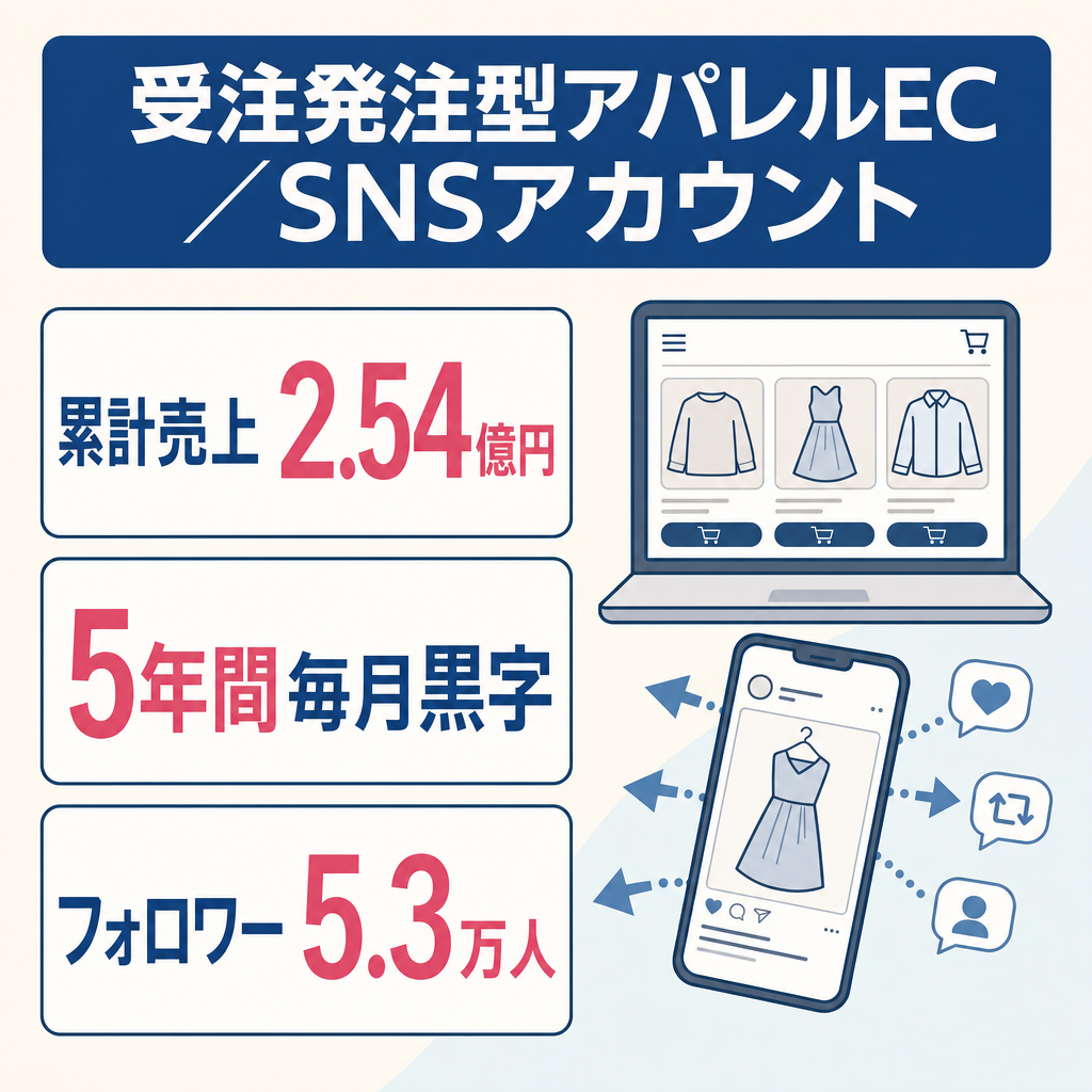 累計売上2.54億／運営5年目／在庫不要の受注発注型アパレルECとInstagram5.2万人の譲渡