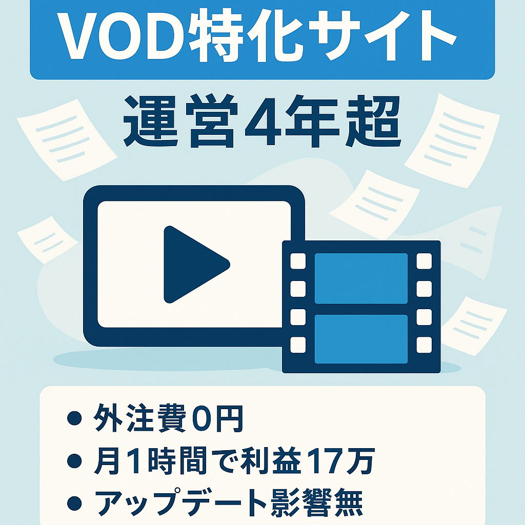 運営歴4年以上のVOD特化サイト【月間稼働1時間未満で毎月利益あり｜完全ホワイトハットSEO】