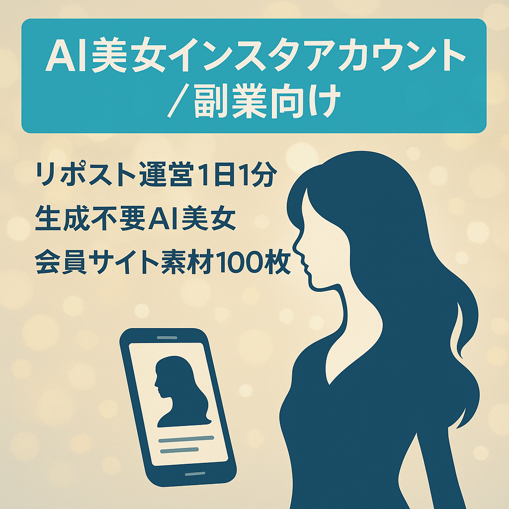 【人気のAI美女アカで副業◎初心者でもカンタン運営で収益化】リポストなので投稿が楽で1日1分だけ【有料会員サイト用の素材も100枚プレゼントでマネタイズ可能】