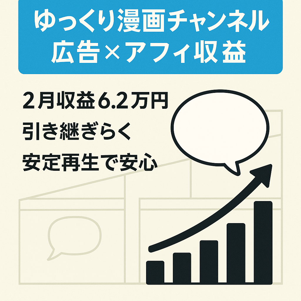 【2月収益6万2千円】アフィリエイト×広告収益で安定収入が見込めるゆっくり漫画チャンネル