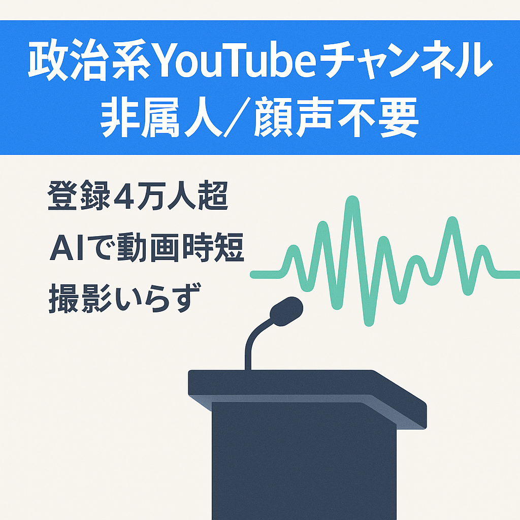 【登録者4万人超】声・顔出し不要の非属人政治系YouTubeチャンネル‼【AI活用】