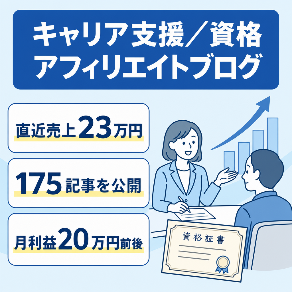 【直近売上23万円（記事数175）】キャリア支援と資格をテーマにしたアフィリエイトブログ