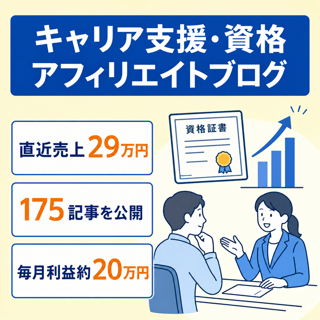 【直近売上29万円（記事数175）】キャリア支援と資格をテーマにしたアフィリエイトブログ