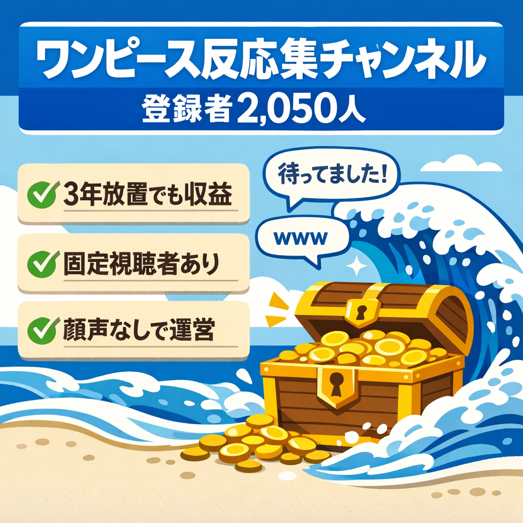 ワンピース反応集チャンネル｜登録者2,050人｜収益化済みで再生数持続中