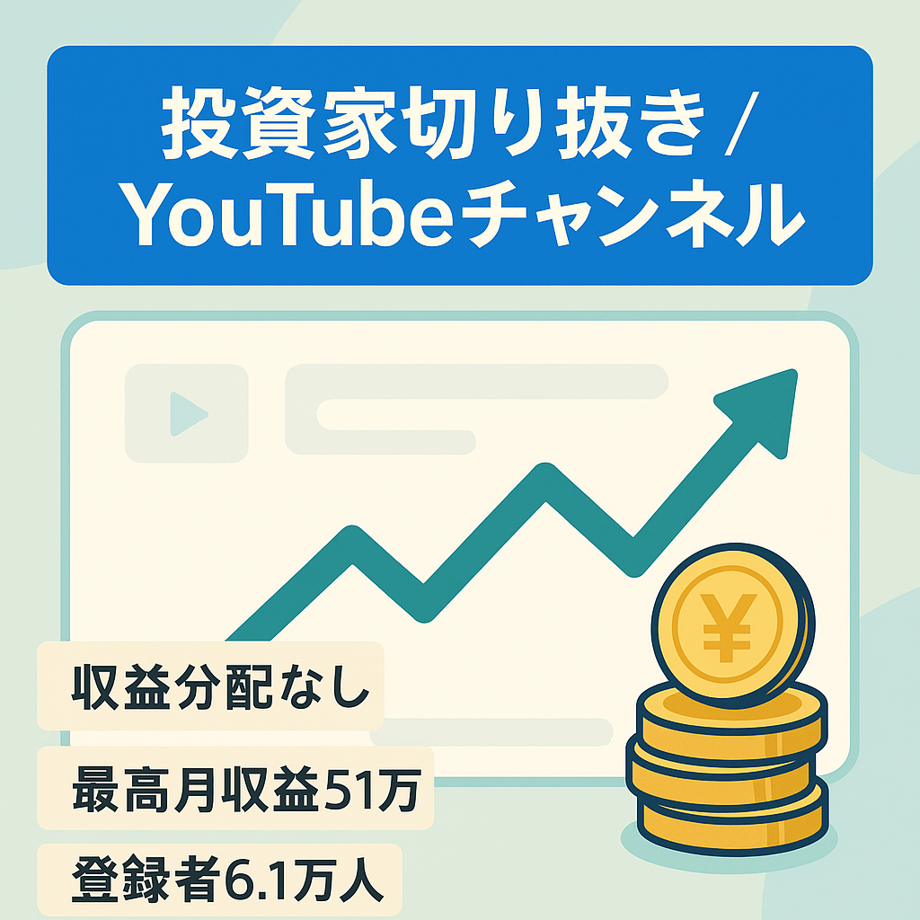 【登録者6万1千人・最高月収益51万円】収益の分配なしの某有名投資家切り抜きチャンネル【1年以上更新なしのため新チャンネル運営用におすすめ】