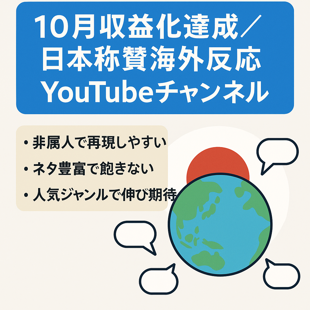 10月収益化達成！価格交渉可！海外の反応｜日本称賛系チャンネルです！非属人で再現性の高いチャンネルです